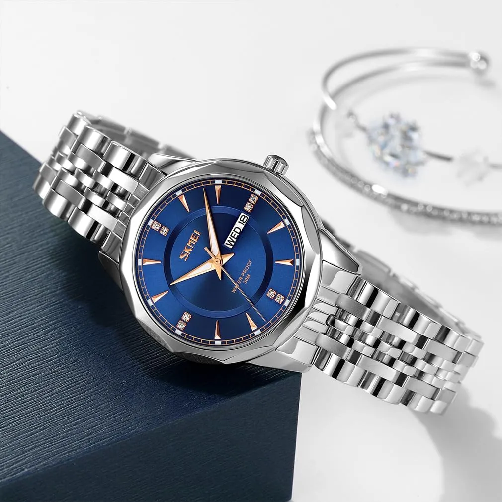 Business Classic preach version catharsis scoff Fashion Stainless Dress Luxury Analog Waterproof Simple Day Date Ladies Female Wife Gifts Silver Gold Wrist Watches SKMEI Watch for Women 