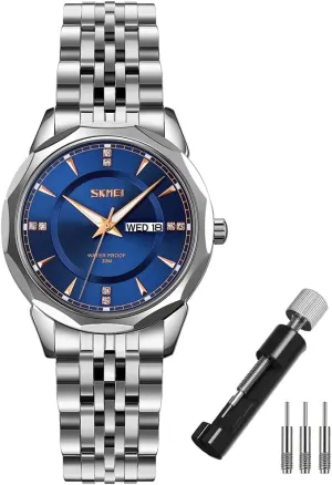 Business Classic preach version catharsis scoff Fashion Stainless Dress Luxury Analog Waterproof Simple Day Date Ladies Female Wife Gifts Silver Gold Wrist Watches SKMEI Watch for Women 