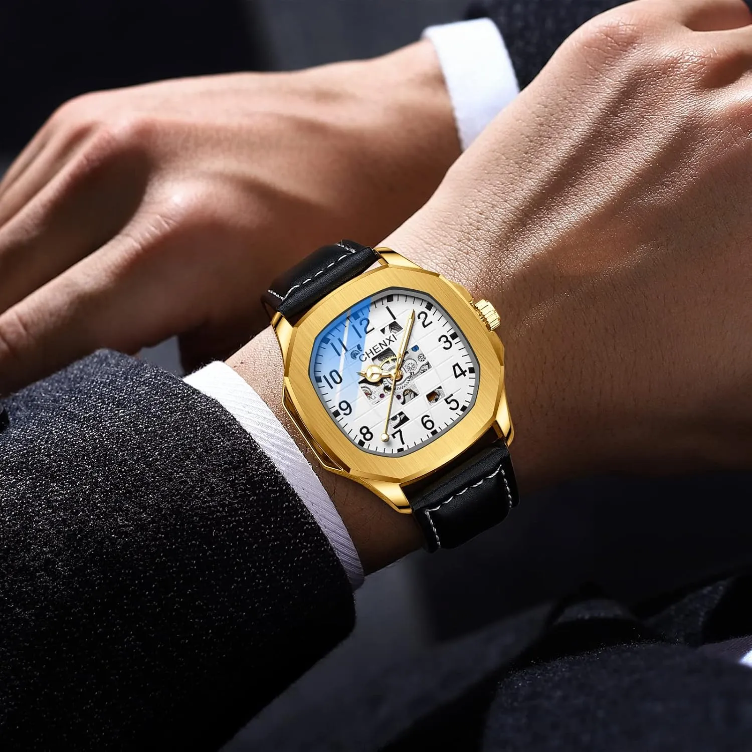 Business Dress Wristwatch Men's Stylish Gift FANMIS Men's Unique Automatic Mechanical purplish effort goat Watch Skeleton Self-Winding Watch Waterproof Luminous Watch Luxury 