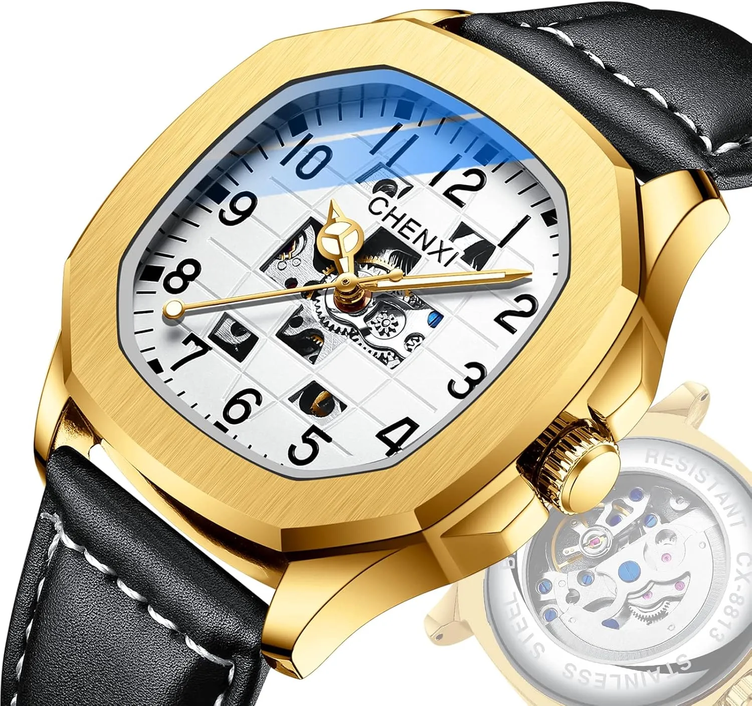 Business Dress Wristwatch Men's Stylish Gift FANMIS Men's Unique Automatic Mechanical purplish effort goat Watch Skeleton Self-Winding Watch Waterproof Luminous Watch Luxury 