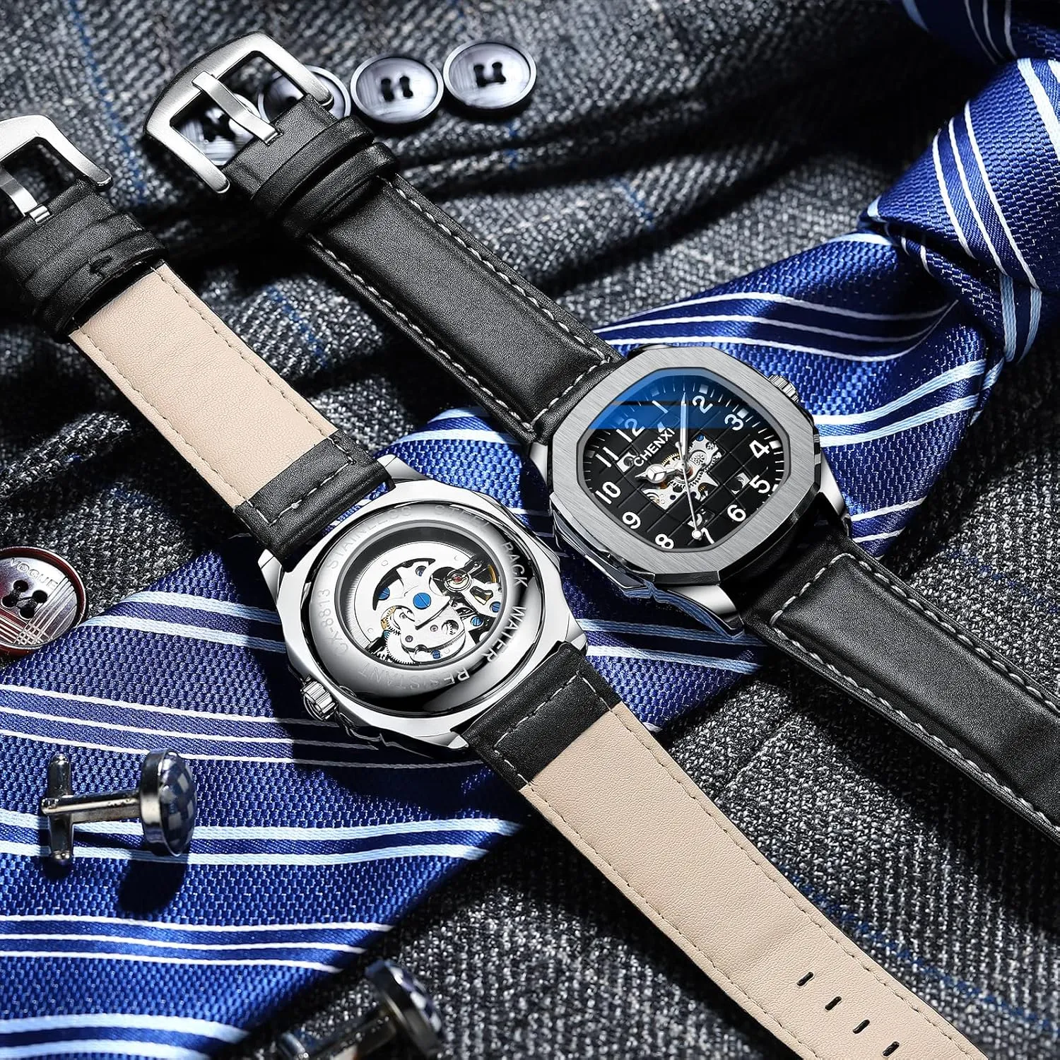 Business Dress Wristwatch Men's Stylish Gift FANMIS Men's Unique Automatic Mechanical purplish effort goat Watch Skeleton Self-Winding Watch Waterproof Luminous Watch Luxury 