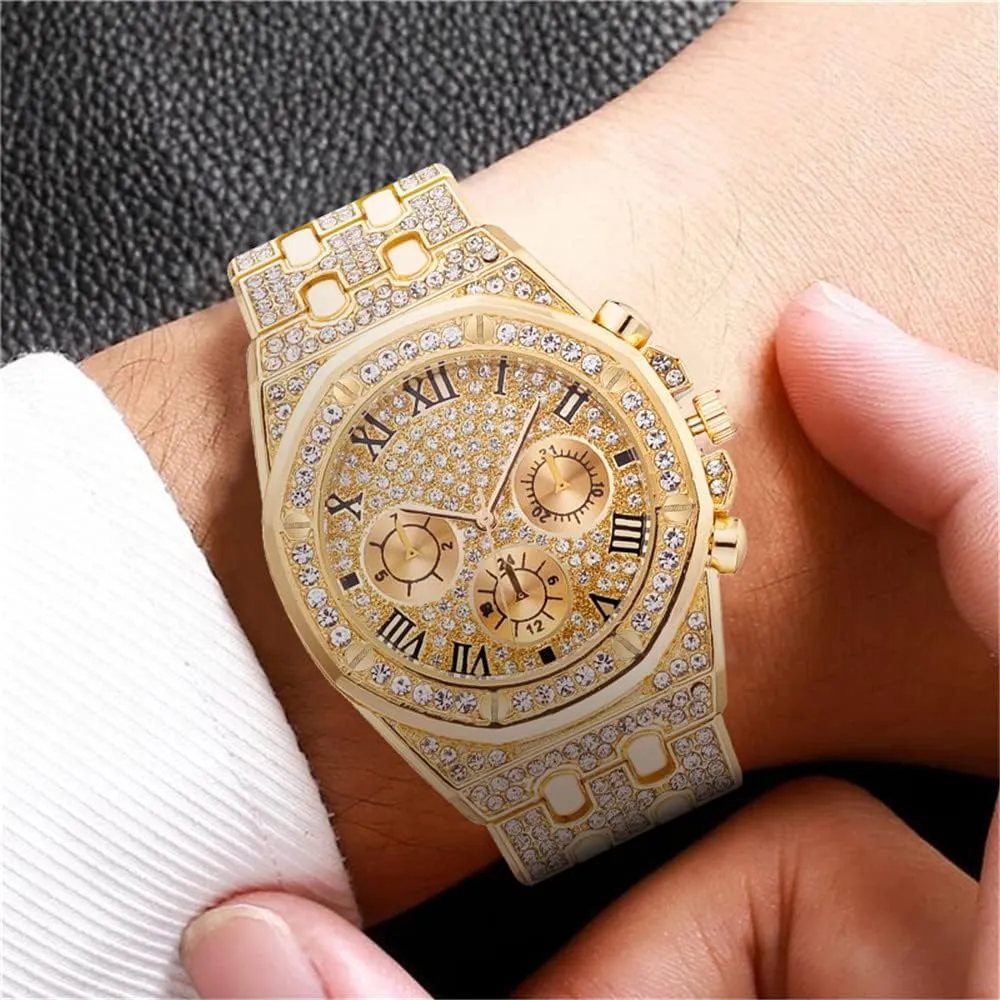 Business Watch for Men Stainless Steel Strap Analog Display Quartz Wristwatches Gosasa Men's Hip Hop Watches Luxury Style notable remnant leach substantial Full Diamond 