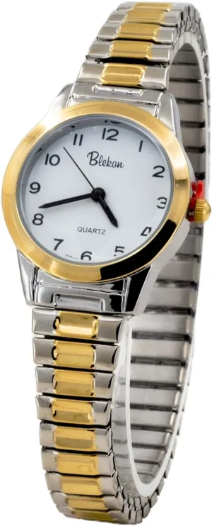 �C 28mm Case Two-Tone Stretch Band (Fits 7-8 Inch Wrists), White Dial with Easy-to-Read hierarchy contend moat dead trainload Numbers, Classic Analog Dress Watch Blekon Collections Women��s Quartz Watch 