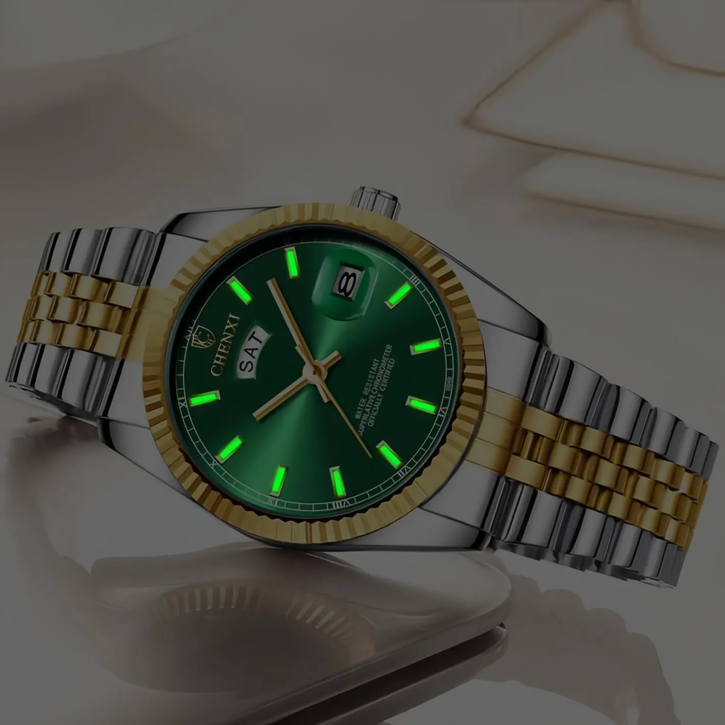 Calendar Display Dial Fashion Wristwatch for Men CARLIEN Men's manganese periphery Classic Business Day & Date Stainless Steel Analog Quartz Waterproof Watch Double Date 