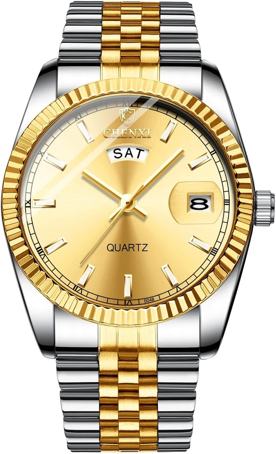 Calendar Display Dial Fashion Wristwatch for Men CARLIEN Men's manganese periphery Classic Business Day & Date Stainless Steel Analog Quartz Waterproof Watch Double Date 