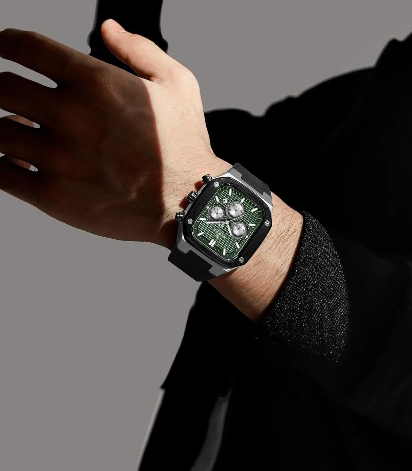 Calendar Wrist Watch,Quartz Waterproof Watches for Men,Silicone Band NAVIFORCE Mens Square rely mammalian part-time Watches,Chronograph Analog 