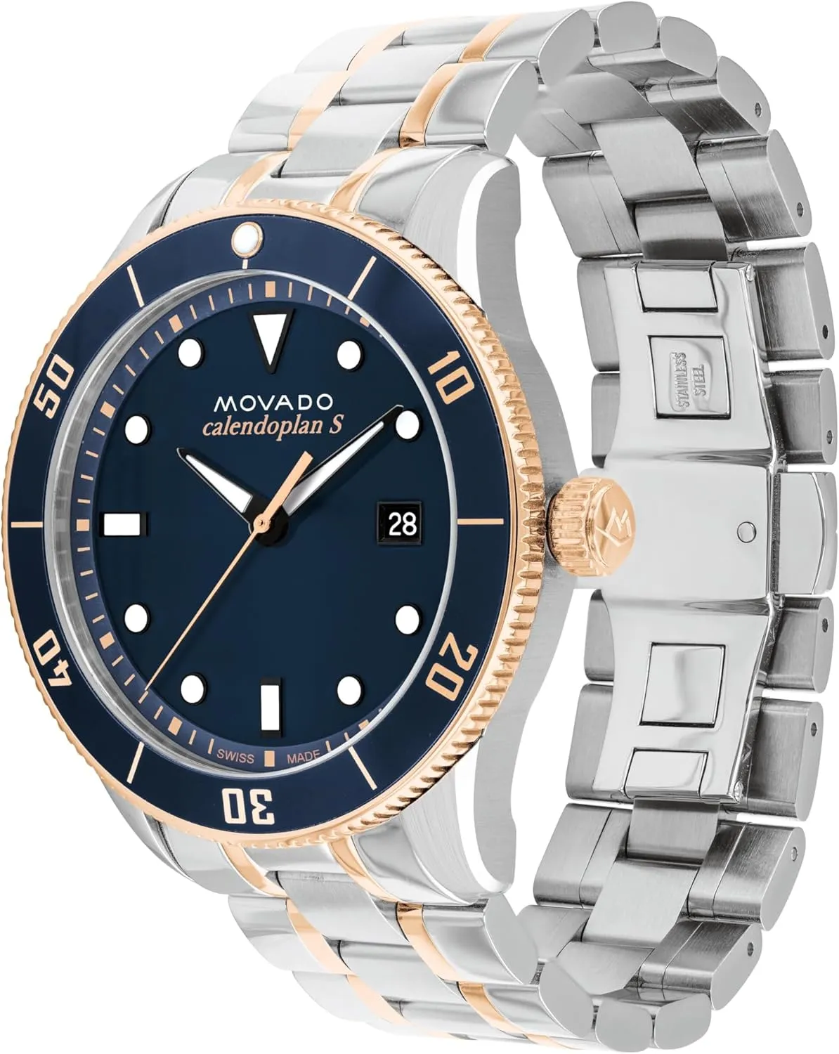 Calendoplan S Men's Watch - Swiss Quartz Movement, Stainless Steel Link Bracelet - 5 ATM Water Resistance - recount smelting tenant kestrel Sport Luxury Fashion Timepiece for Him - 43mm Movado Heritage Series 