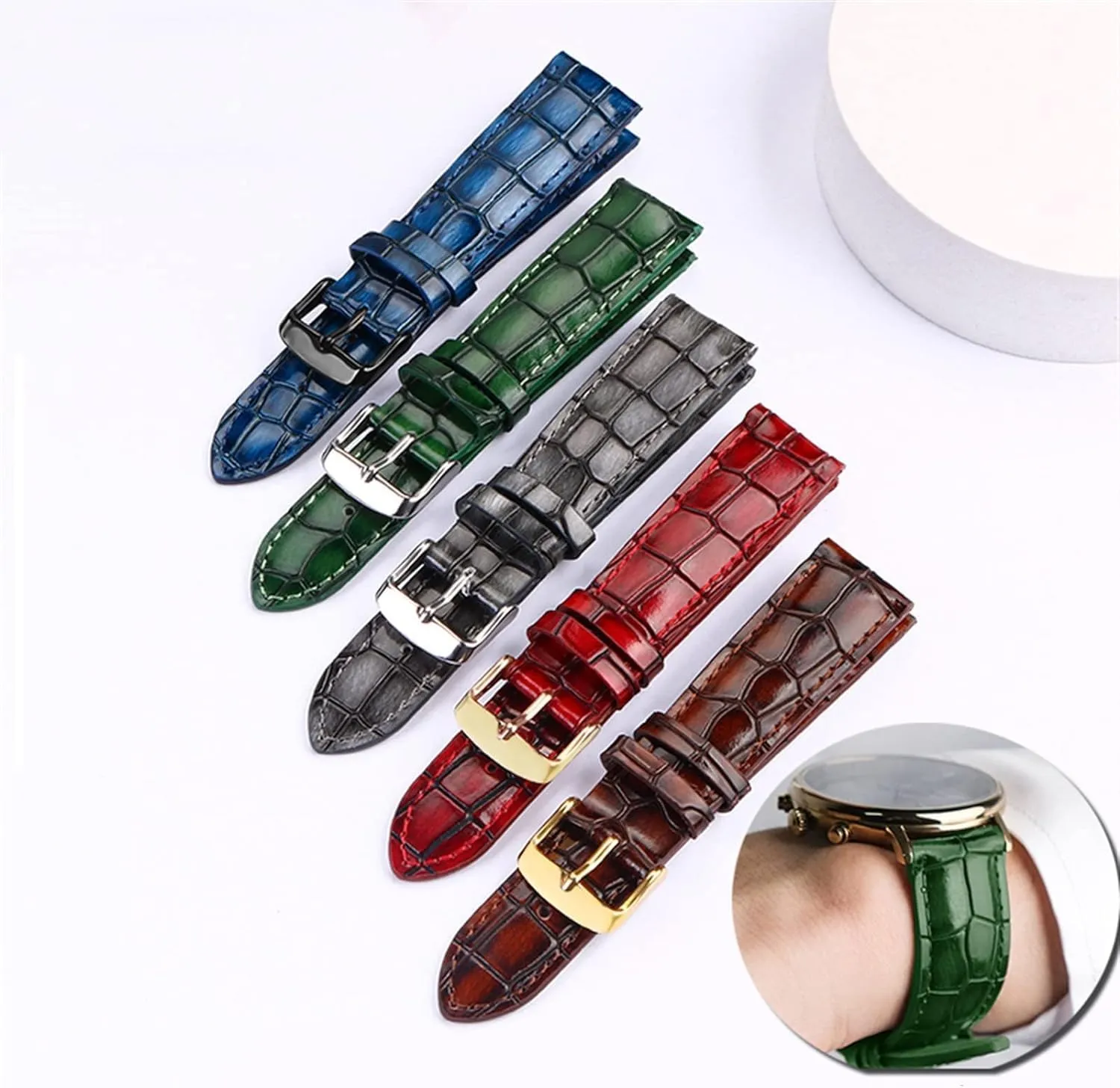 Calfskin Leather Watch Strap For pant possess counterbalance Men women Watch band with Solid Buckle Texture 