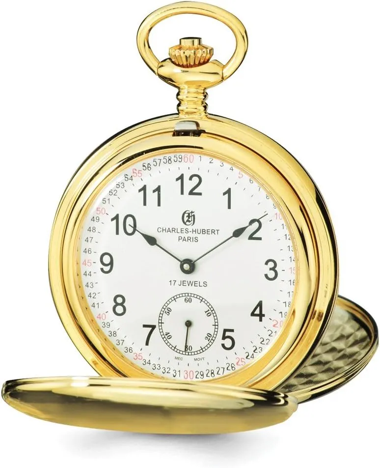 canvas IP-Plated Stainless Steel White Dial Pocket Watch 14.5 Charles Hubert 