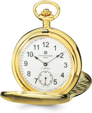 canvas IP-Plated Stainless Steel White Dial Pocket Watch 14.5 Charles Hubert 