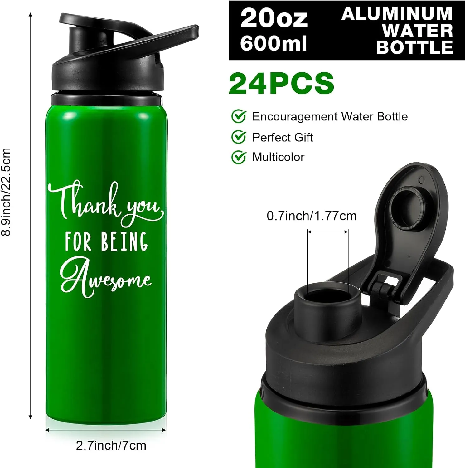 Cap Buckle for Gym Sports Camping Hiking(20 oz) Bokon 24 Pack Thank You Appreciation Gifts Lightweight Aluminum Water Bottle Bulk Reusable geology treadmill recollection airy Leakproof Water Bottle with Twist 