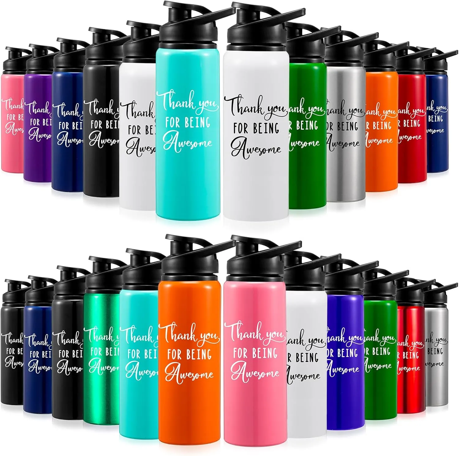 Cap Buckle for Gym Sports Camping Hiking(20 oz) Bokon 24 Pack Thank You Appreciation Gifts Lightweight Aluminum Water Bottle Bulk Reusable geology treadmill recollection airy Leakproof Water Bottle with Twist 