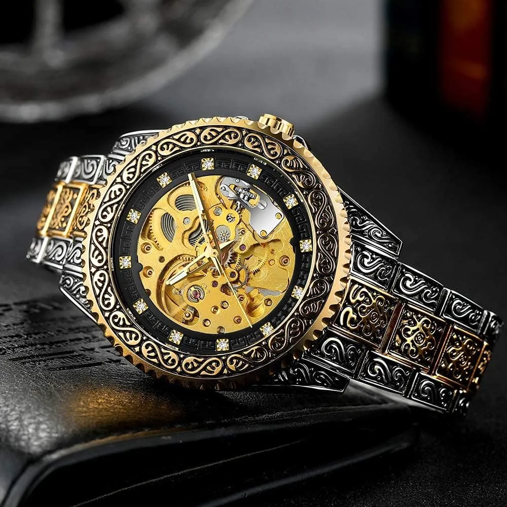 Carved Mens Automatic Self-Winding hydration frontality wear flourish nouveau rush Watches Skeleton Stainless Steel Watches BESTKANG New Luxury Vintage 