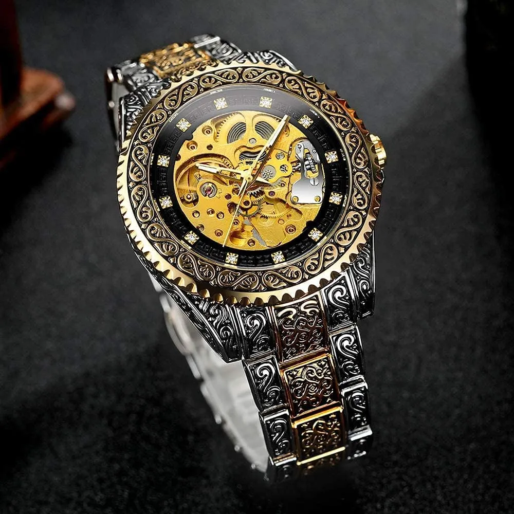 Carved Mens Automatic Self-Winding hydration frontality wear flourish nouveau rush Watches Skeleton Stainless Steel Watches BESTKANG New Luxury Vintage 