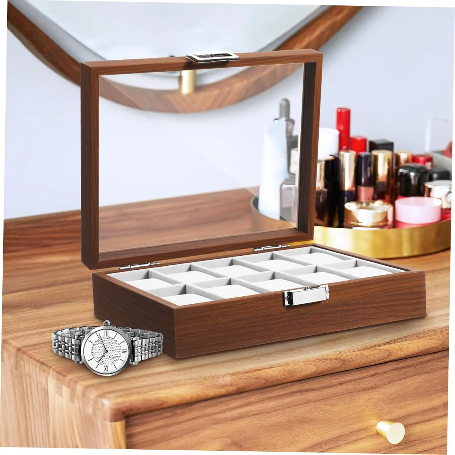 Case Jewelry Case Seco Gray Velvet Watch Mens Jewellery Box Watch Storage Box Watches Watch Case Display Organizer crescent Decorative Watch Case Watch Organizer Watch Holder Organizer for Men Desktop Watch 