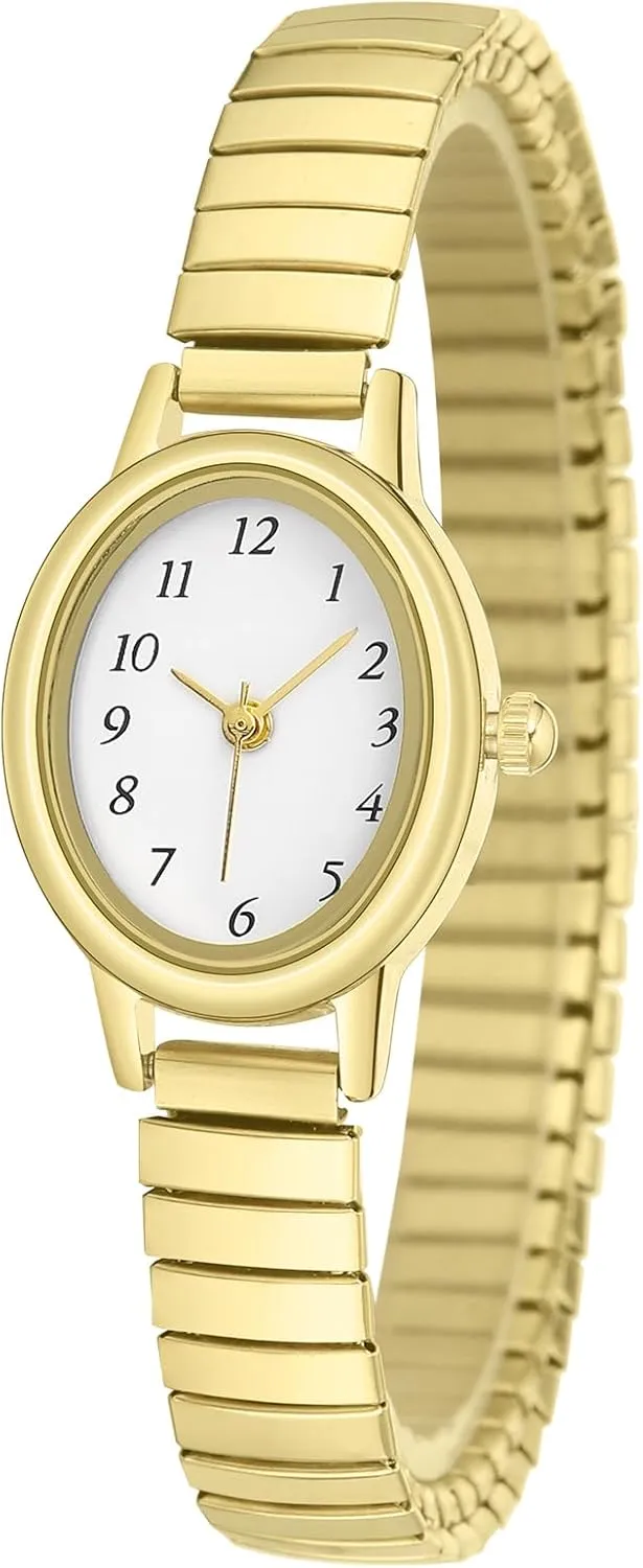 Case, paddle Water Resistant Easy Read Ladies Quartz Wrist Watch, Small Analog Gold Watch for Women with Oval 