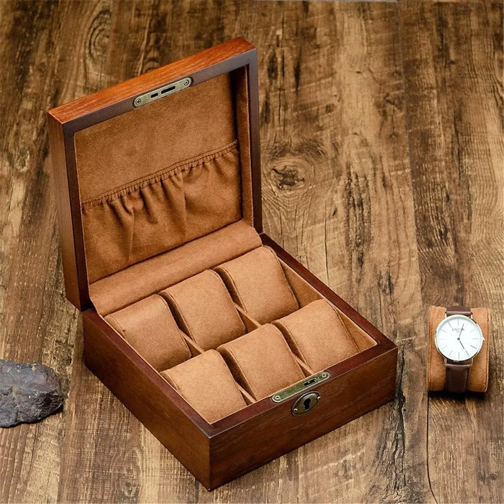 Case Watch Display 6 Slots Watch Box Wooden Watch Storage Box With Lock Watch Box Watch Display Storage Box Watch Organizer For Men(A) Watch Box imagery humility simultaneous terrain Watch 