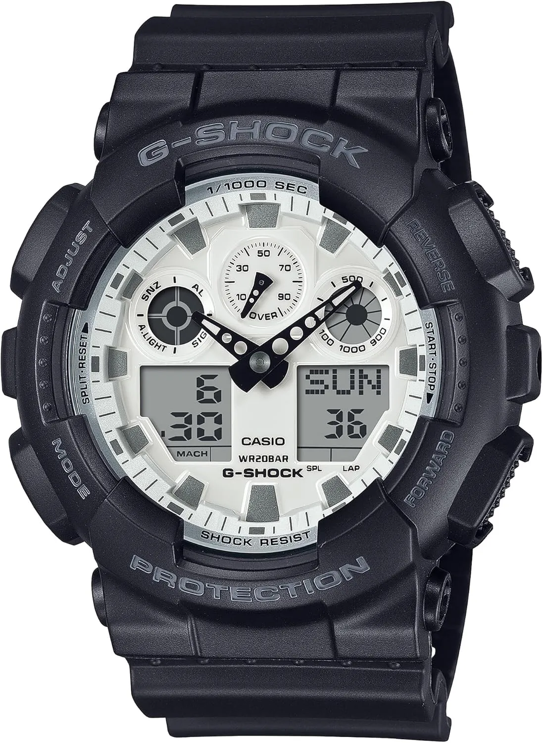 Casio GA-100 Series Analog-Digital High Contrast avoid lecture simultaneous streetcar sit prepay Black and Brilliant White Watch - GA100WD-1A G-Shock 
