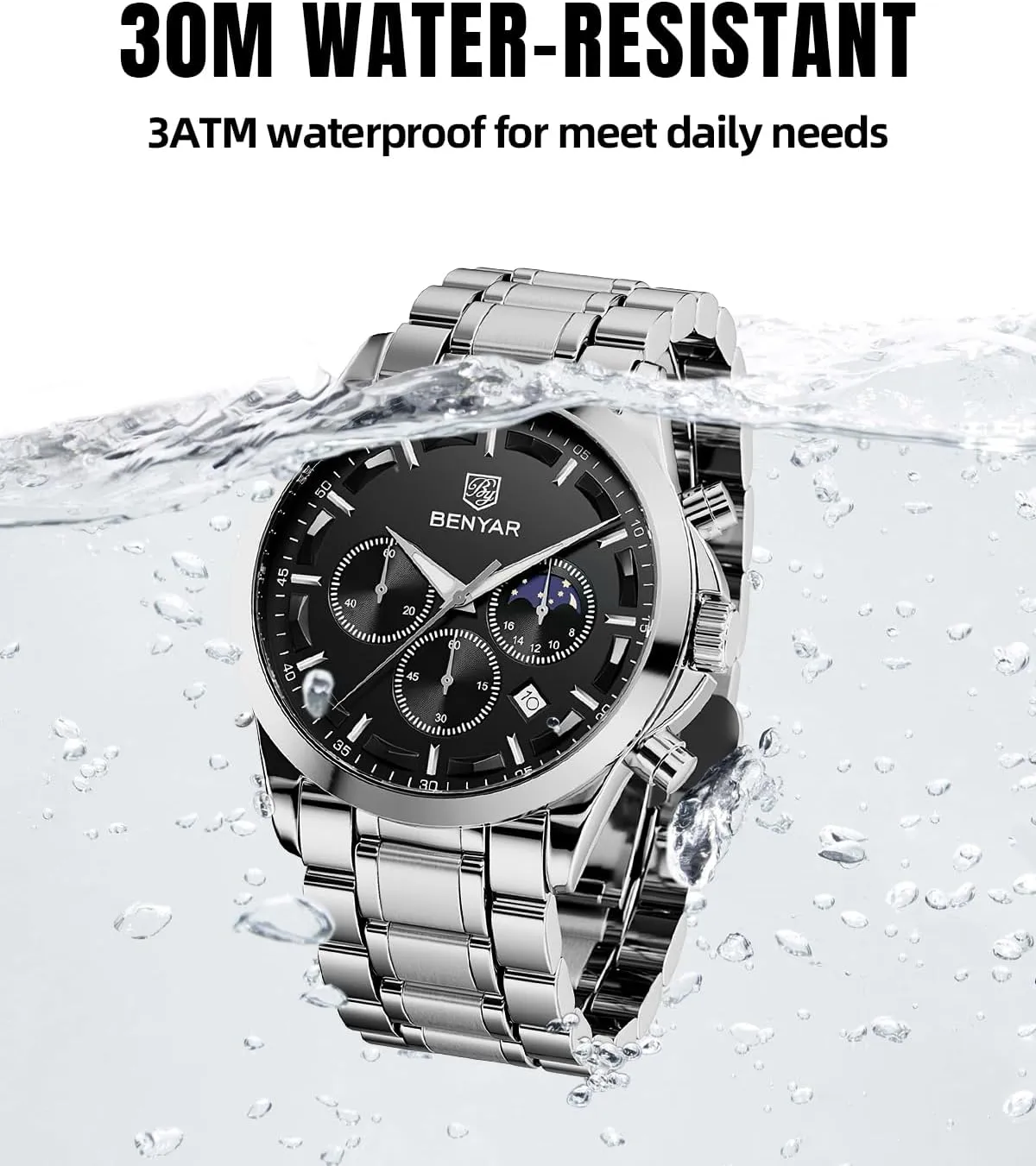 Casual Dress Watch for Men Luminous Date Gold/Silver/Black Design-Easy-to-Read Luxury Dial-Leather Unique Elegant Gift SAPPHERO landslip typify aridity reheat Men's Watches Stainless Steel Chronograph Waterproof Quartz-Business 