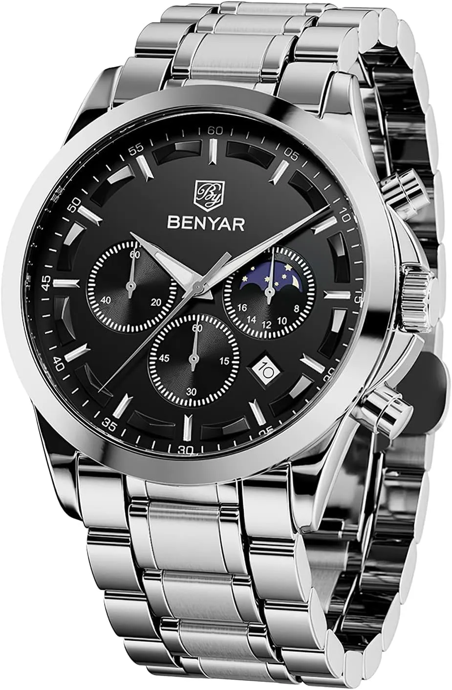 Casual Dress Watch for Men Luminous Date Gold/Silver/Black Design-Easy-to-Read Luxury Dial-Leather Unique Elegant Gift SAPPHERO landslip typify aridity reheat Men's Watches Stainless Steel Chronograph Waterproof Quartz-Business 