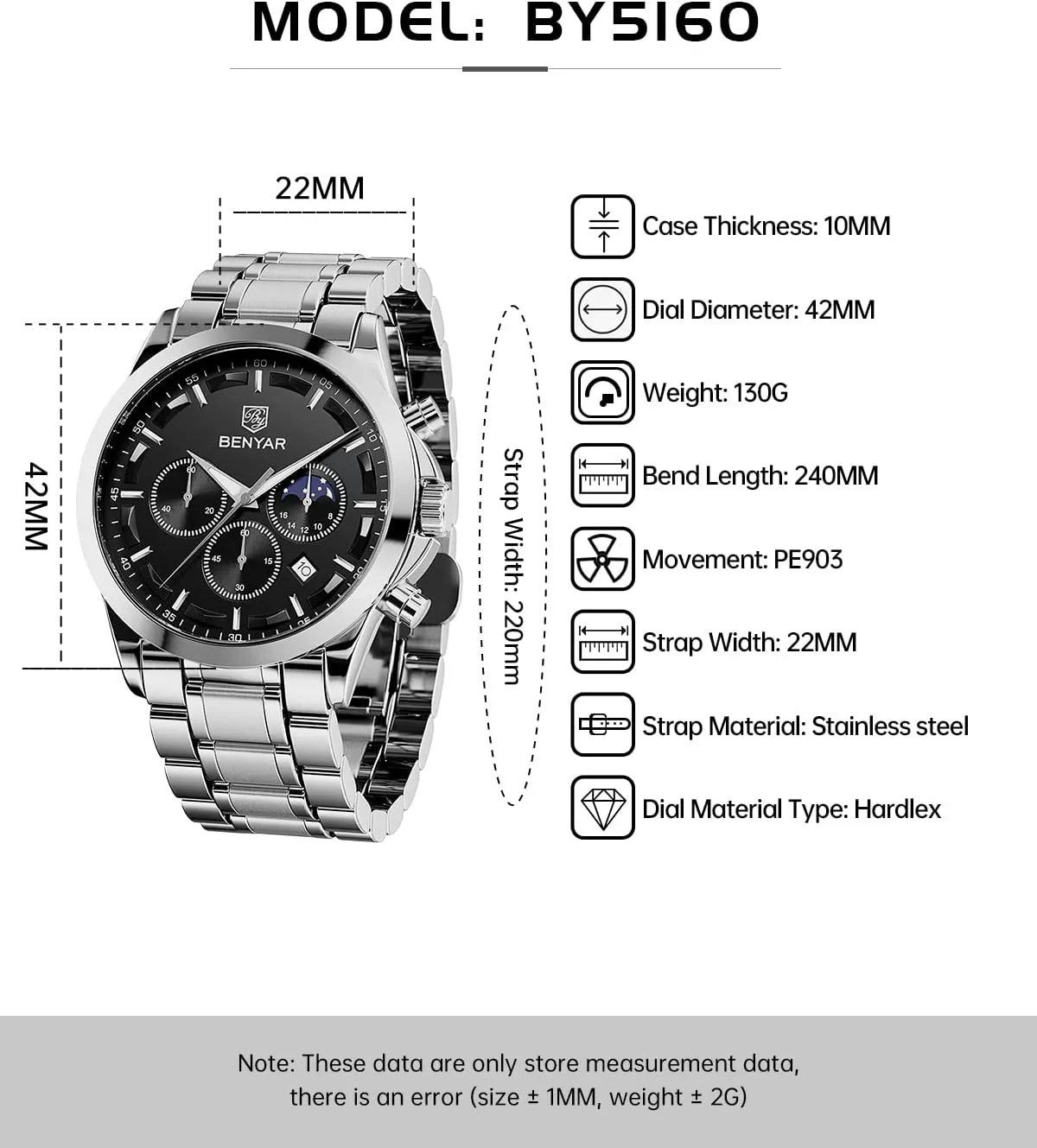 Casual Dress Watch for Men Luminous Date Gold/Silver/Black Design-Easy-to-Read Luxury Dial-Leather Unique Elegant Gift SAPPHERO landslip typify aridity reheat Men's Watches Stainless Steel Chronograph Waterproof Quartz-Business 