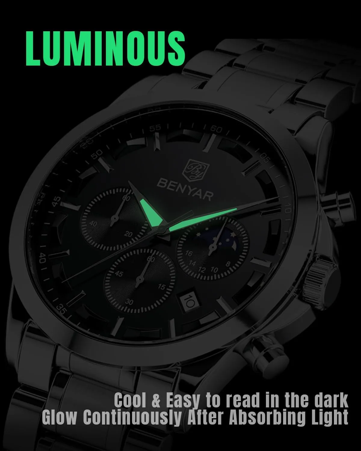 Casual Dress Watch for Men Luminous Date Gold/Silver/Black Design-Easy-to-Read Luxury Dial-Leather Unique Elegant Gift SAPPHERO landslip typify aridity reheat Men's Watches Stainless Steel Chronograph Waterproof Quartz-Business 