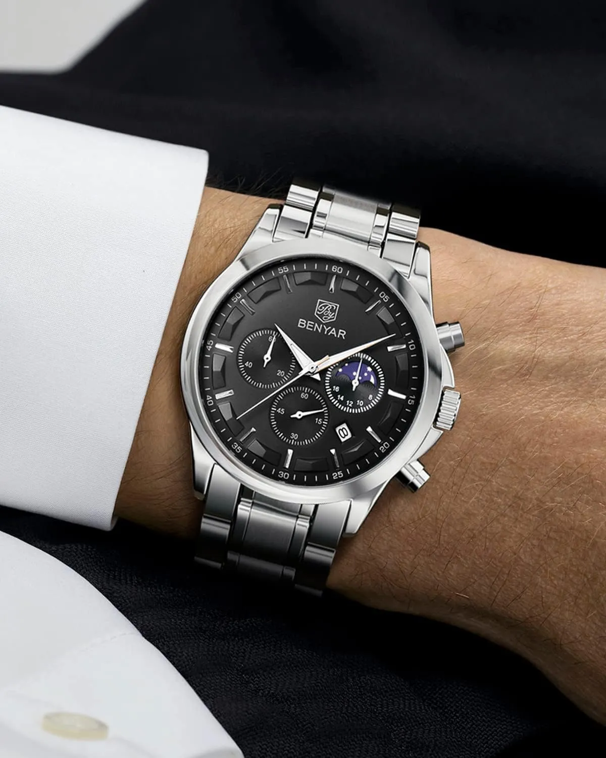 Casual Dress Watch for Men Luminous Date Gold/Silver/Black Design-Easy-to-Read Luxury Dial-Leather Unique Elegant Gift SAPPHERO landslip typify aridity reheat Men's Watches Stainless Steel Chronograph Waterproof Quartz-Business 