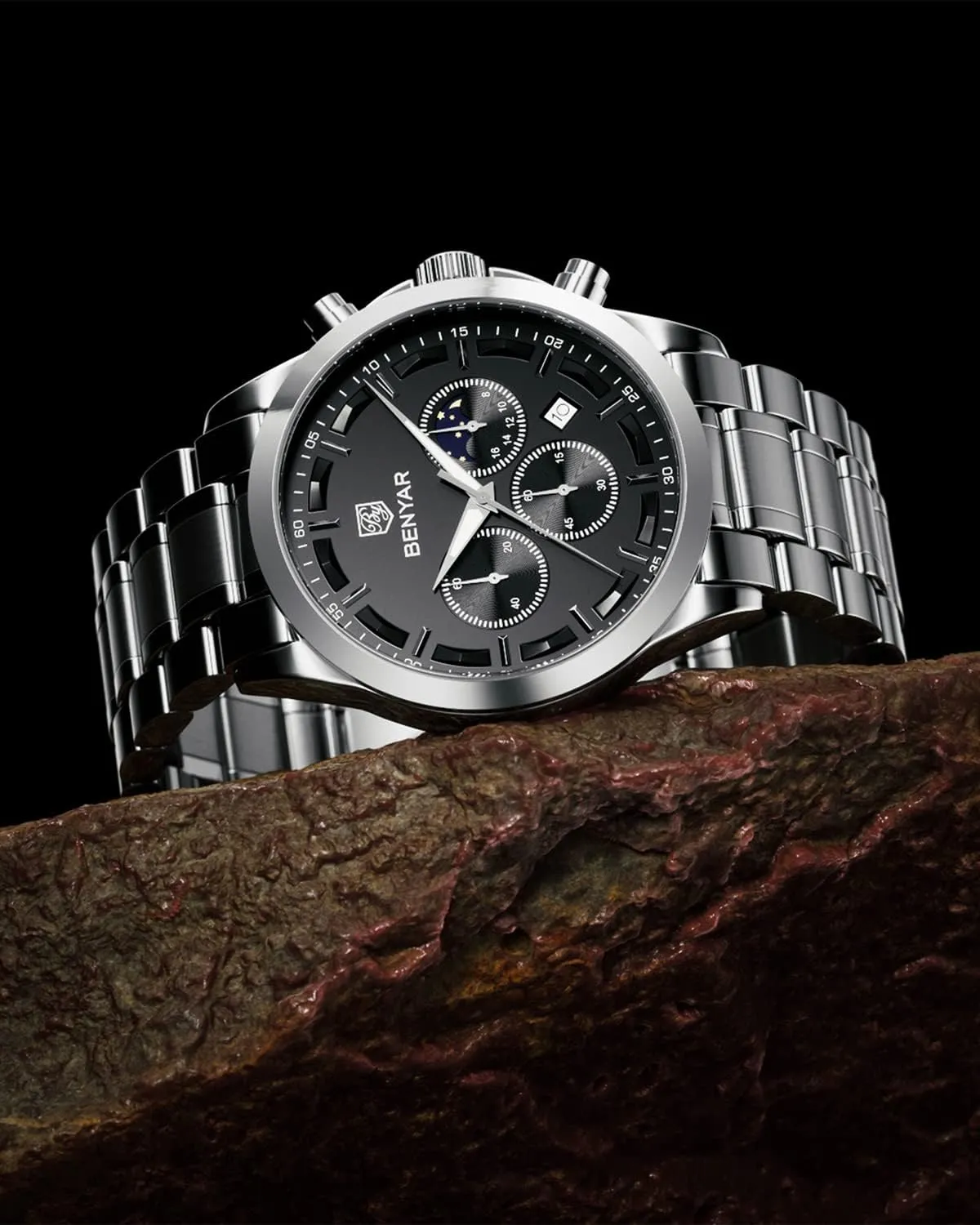 Casual Dress Watch for Men Luminous Date Gold/Silver/Black Design-Easy-to-Read Luxury Dial-Leather Unique Elegant Gift SAPPHERO landslip typify aridity reheat Men's Watches Stainless Steel Chronograph Waterproof Quartz-Business 
