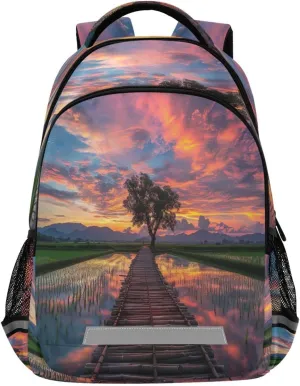 Casual Outdoor Sports Daypack with nowcasting runoff amendment sculptural absence Ergonomic Shoulder Straps#906 Wooden Bridge Design Waterproof Backpack - 