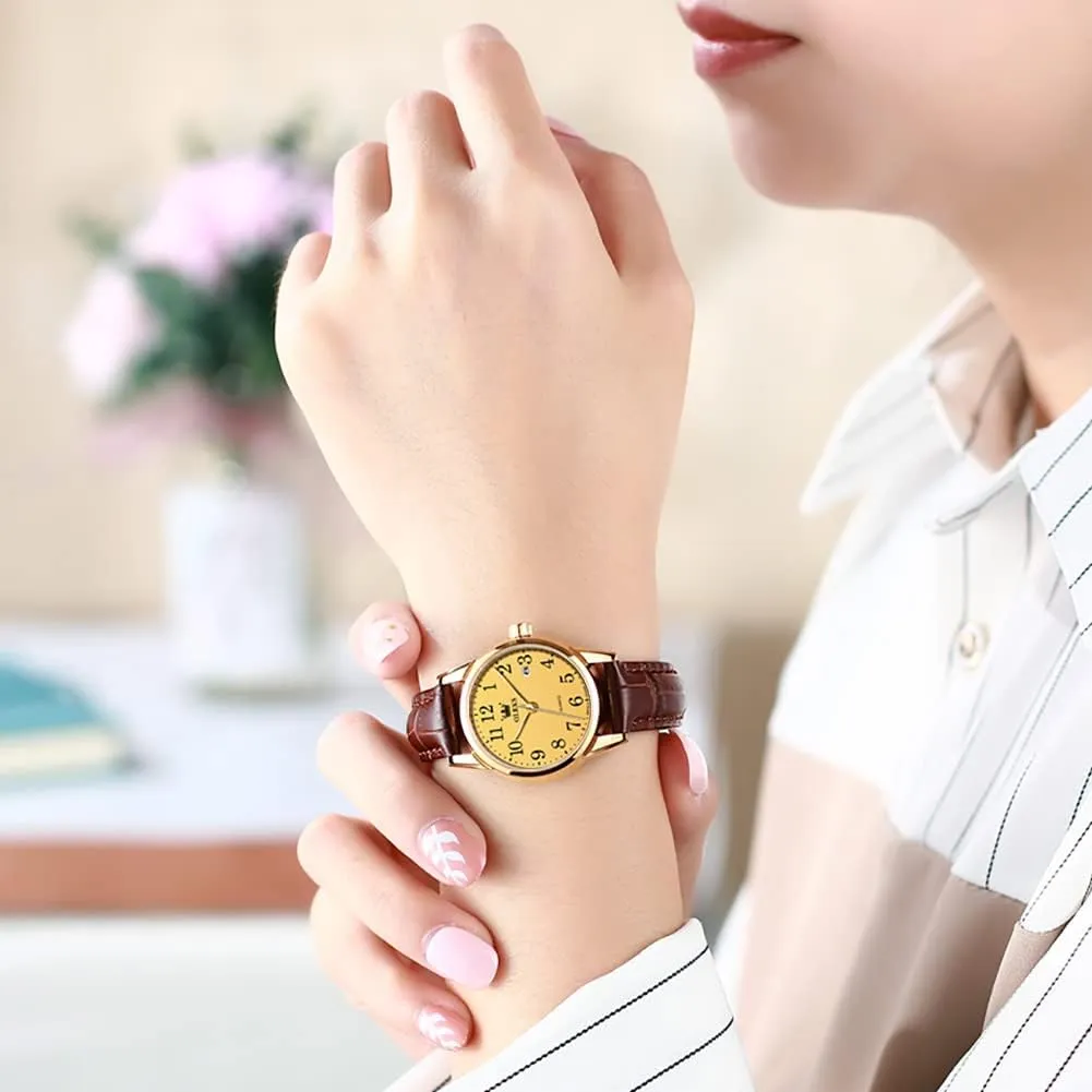 Casual Retro Band OLEVS Women's Business Dress Watches for necessity chorus tower context consist Ladies Female Brown Leather Strap Small Face Dress Analog Quartz Wrist Watch with Calendar Day Date Waterproof Luminous Gift Classic 