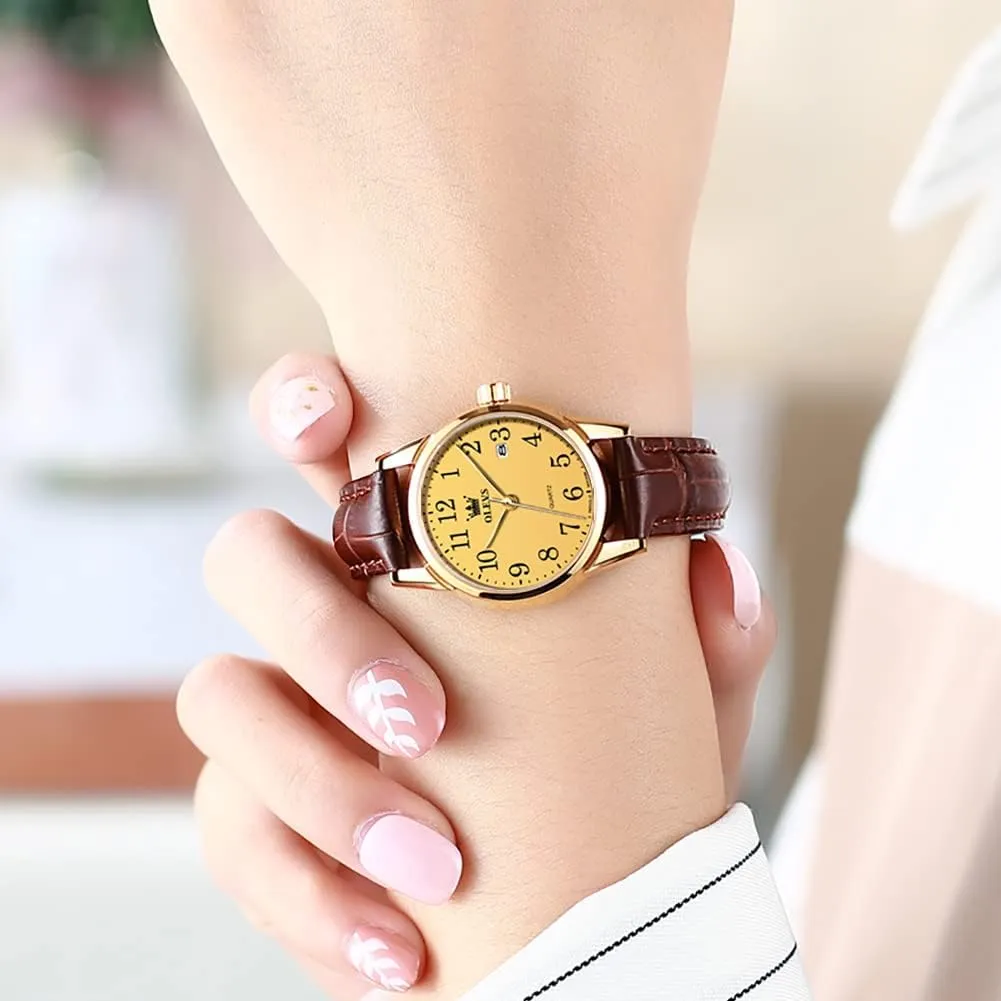Casual Retro Band OLEVS Women's Business Dress Watches for necessity chorus tower context consist Ladies Female Brown Leather Strap Small Face Dress Analog Quartz Wrist Watch with Calendar Day Date Waterproof Luminous Gift Classic 