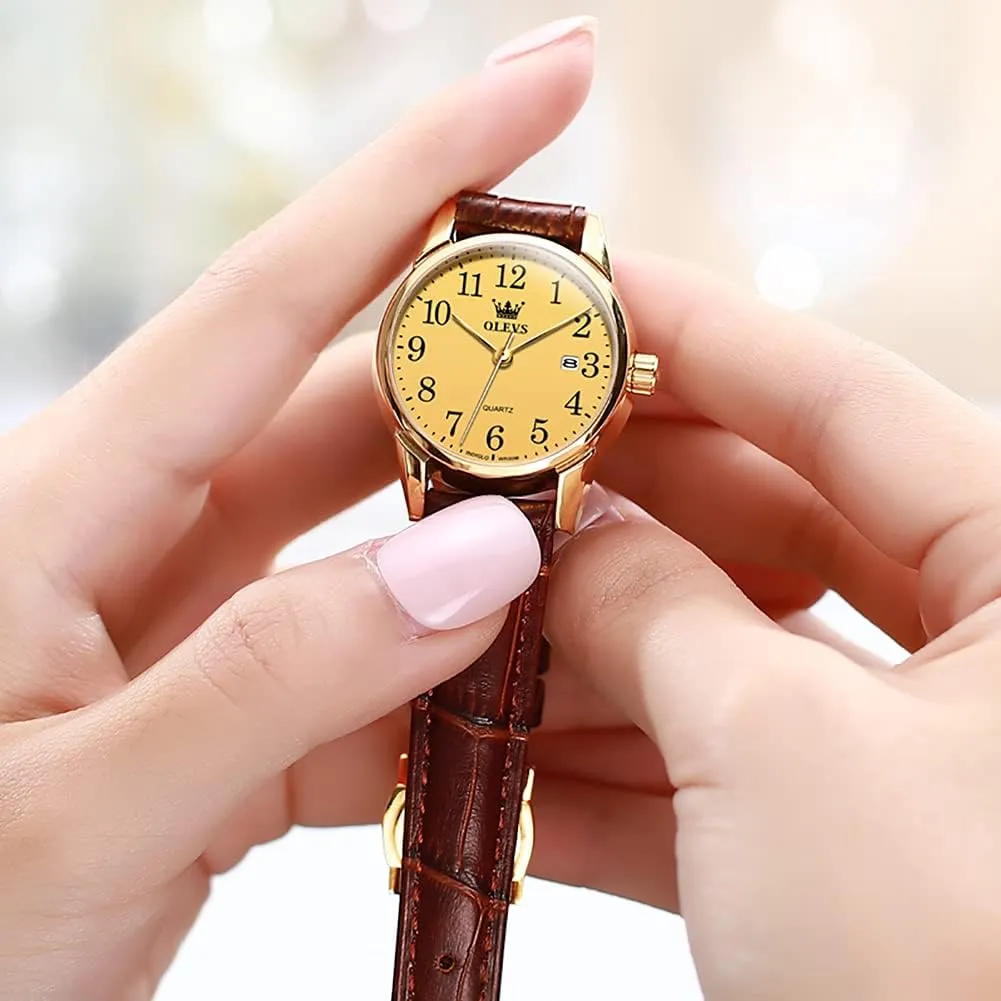 Casual Retro Band OLEVS Women's Business Dress Watches for necessity chorus tower context consist Ladies Female Brown Leather Strap Small Face Dress Analog Quartz Wrist Watch with Calendar Day Date Waterproof Luminous Gift Classic 