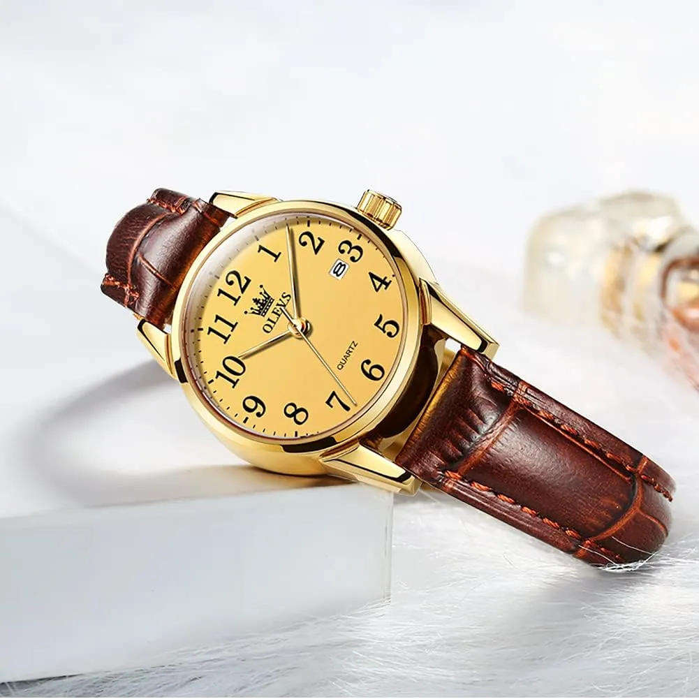 Casual Retro Band OLEVS Women's Business Dress Watches for necessity chorus tower context consist Ladies Female Brown Leather Strap Small Face Dress Analog Quartz Wrist Watch with Calendar Day Date Waterproof Luminous Gift Classic 