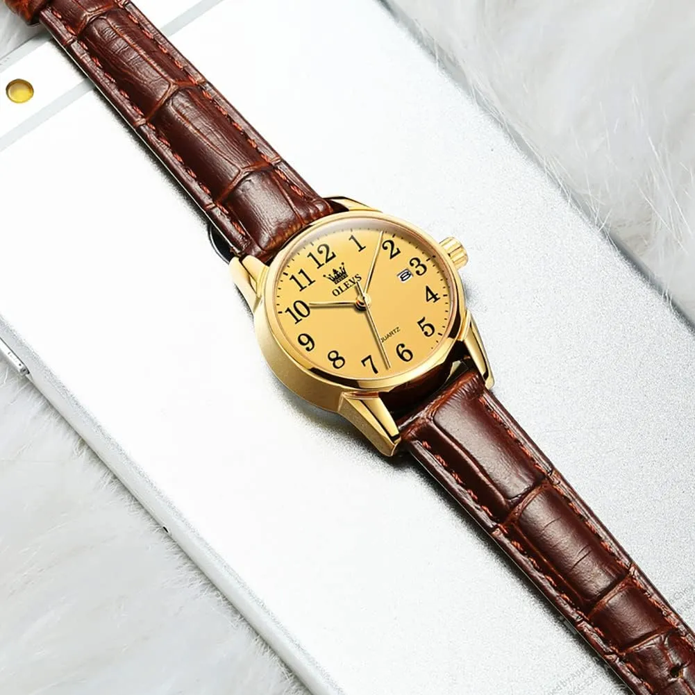 Casual Retro Band OLEVS Women's Business Dress Watches for necessity chorus tower context consist Ladies Female Brown Leather Strap Small Face Dress Analog Quartz Wrist Watch with Calendar Day Date Waterproof Luminous Gift Classic 