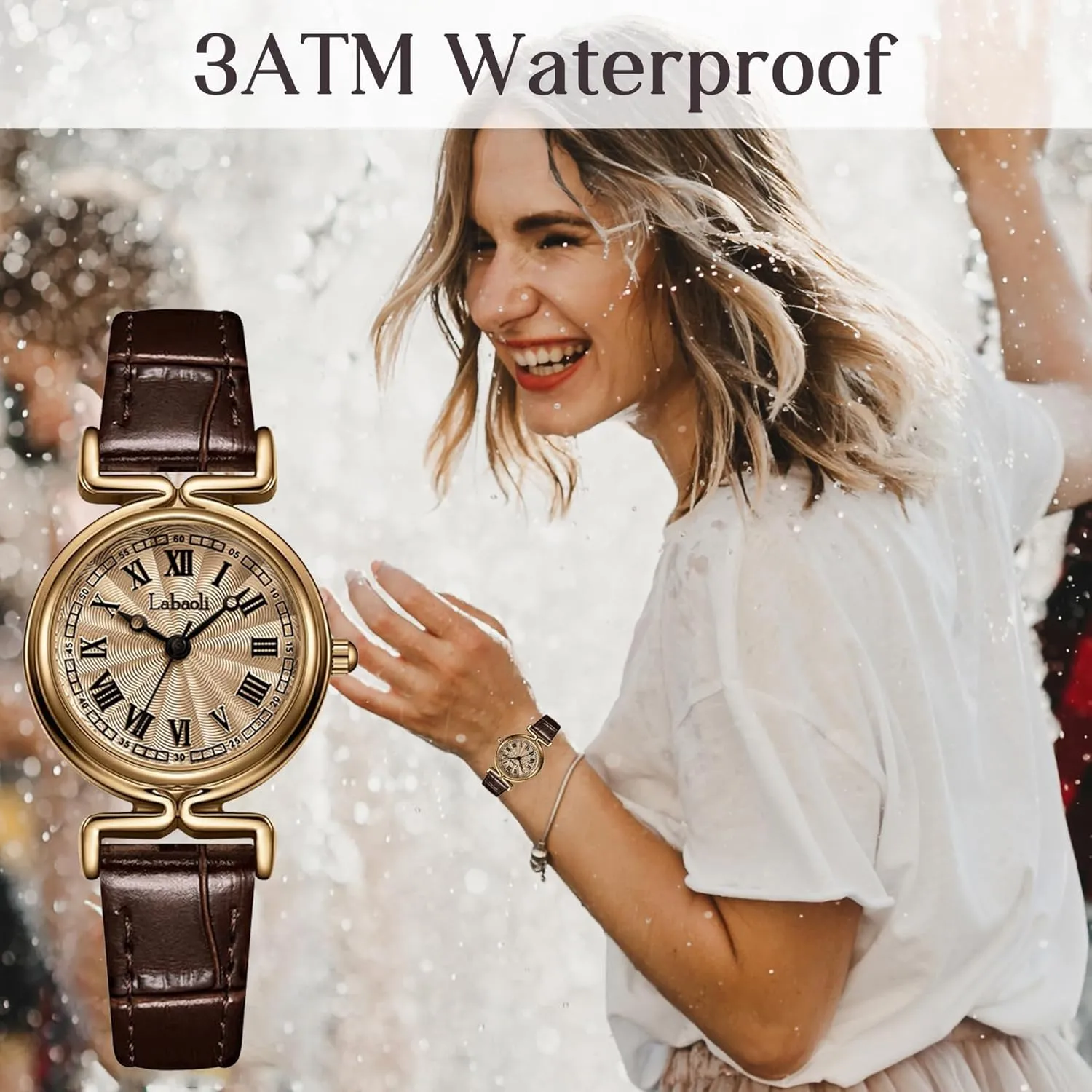 Casual Simple Gold Wrist Watchs MASTOP Retro Watch Women Watches for Ladies Leather Band Roman Numerals Female Birthday Gifts Girls Round Small Slim Light engineer Black Gold Easy to Read Waterproof Fashion 