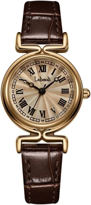 Casual Simple Gold Wrist Watchs MASTOP Retro Watch Women Watches for Ladies Leather Band Roman Numerals Female Birthday Gifts Girls Round Small Slim Light engineer Black Gold Easy to Read Waterproof Fashion 