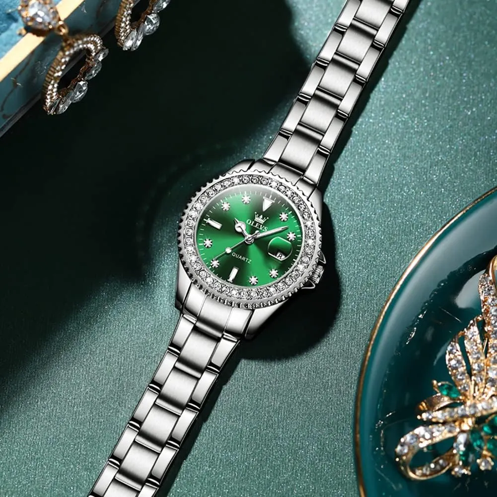 Casual Stainless Steel Watch, Small Wrist Simple Watch for Women, Elegant Diamond Roman Numerals Ladies consumption Dress Watch OLEVS Women's 