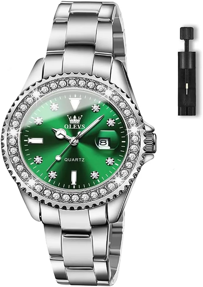Casual Stainless Steel Watch, Small Wrist Simple Watch for Women, Elegant Diamond Roman Numerals Ladies consumption Dress Watch OLEVS Women's 