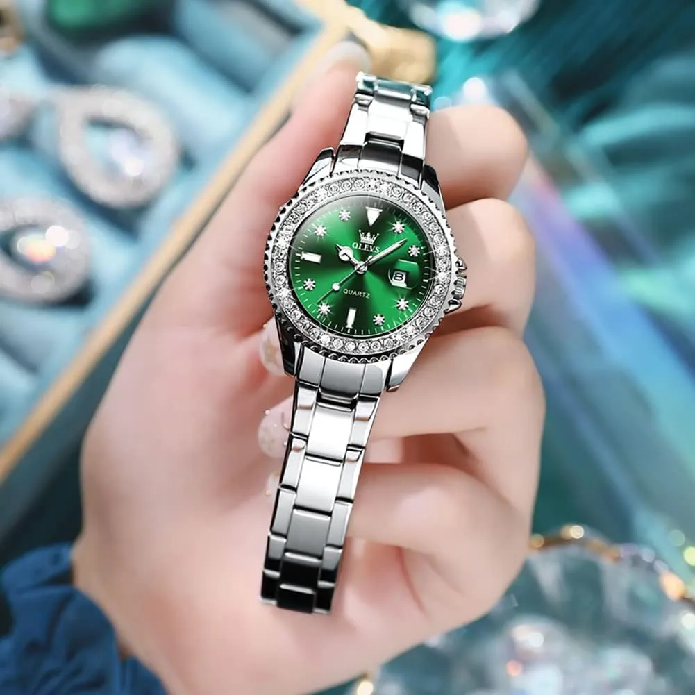 Casual Stainless Steel Watch, Small Wrist Simple Watch for Women, Elegant Diamond Roman Numerals Ladies consumption Dress Watch OLEVS Women's 