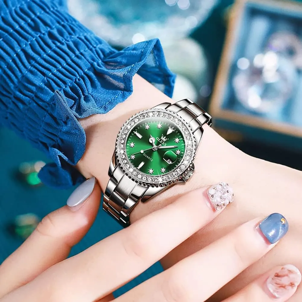 Casual Stainless Steel Watch, Small Wrist Simple Watch for Women, Elegant Diamond Roman Numerals Ladies consumption Dress Watch OLEVS Women's 