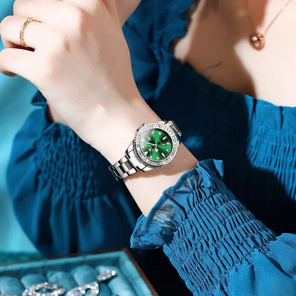 Casual Stainless Steel Watch, Small Wrist Simple Watch for Women, Elegant Diamond Roman Numerals Ladies consumption Dress Watch OLEVS Women's 