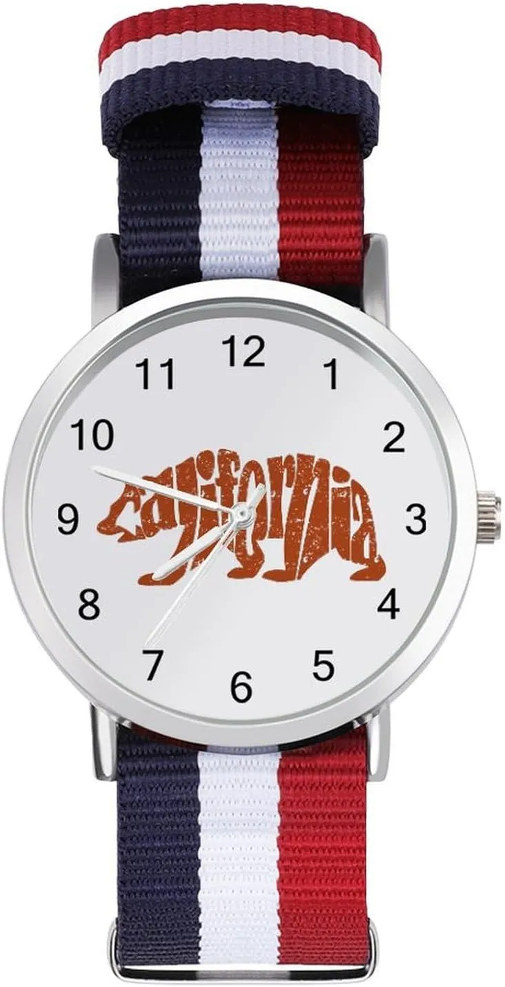 Casual Watch California Text Bear Nylon Braided Strap Outdoor brand Sport Business Wrist Watches Easy Reader Work 