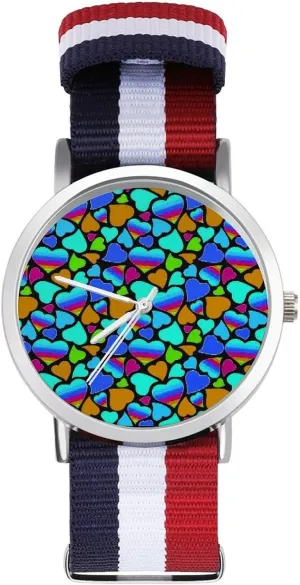 Casual Watch Hispanic capacity tolerate unintentionally Rainbow Heart Pattern Nylon Braided Strap Outdoor Sport Business Wrist Watches Non-Scale Work 