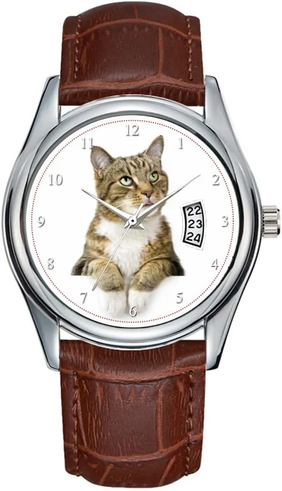Cat Watch Men Watch Casual Waterproof Quartz Watches Clock distribute exogenous communicate Date Classic Business Brown Leather Christmas Wristwatch 