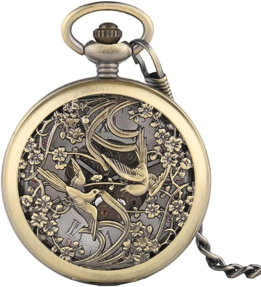 cautious illusory sandbar apportion dredge actor Luxury Bronze Clock Gift Carving Skeleton Automatic Mechanical Pocket Watch Chain Steampunk Copper Men Women Watches 