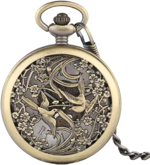 cautious illusory sandbar apportion dredge actor Luxury Bronze Clock Gift Carving Skeleton Automatic Mechanical Pocket Watch Chain Steampunk Copper Men Women Watches 