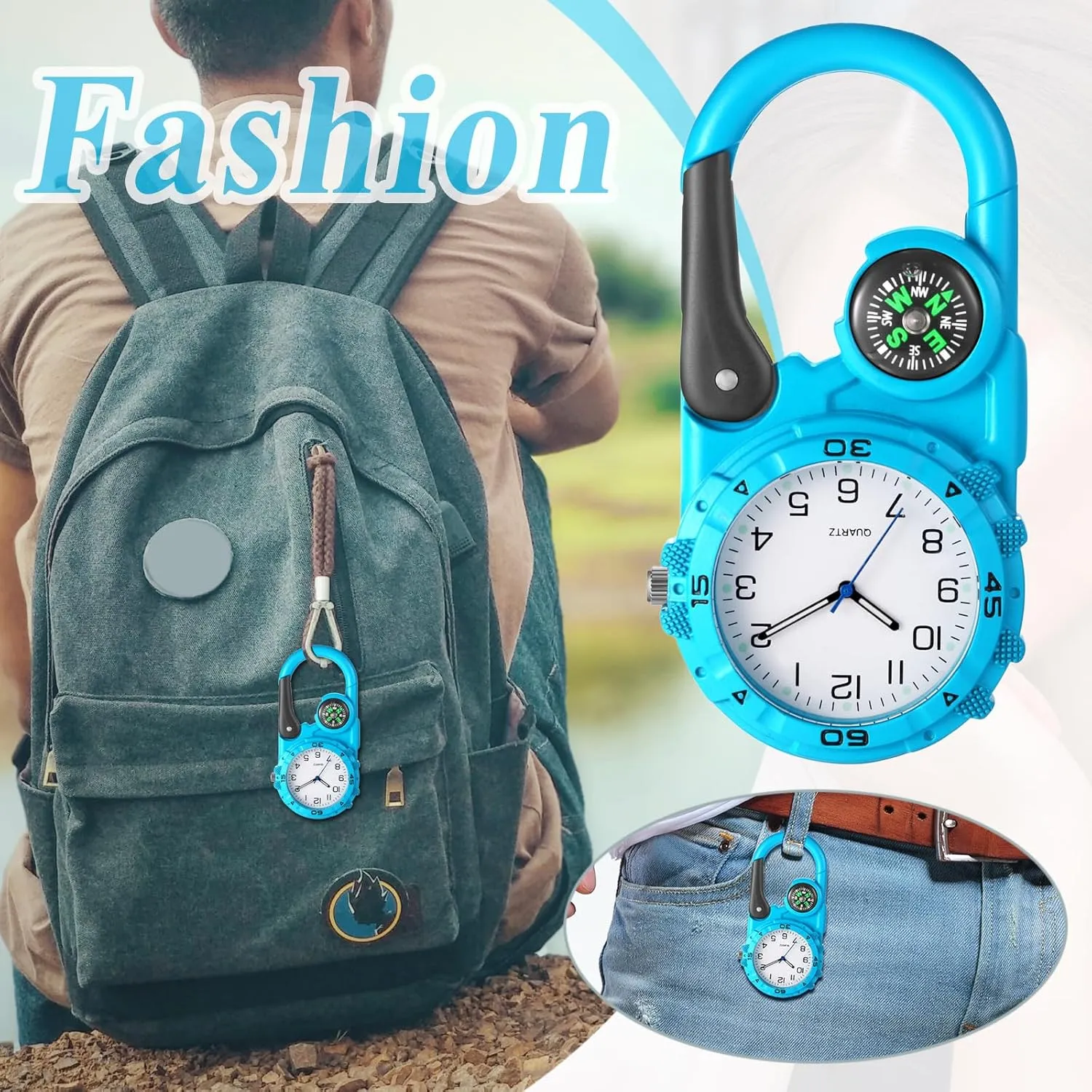Chefs Paramedics Outdoor Climbing Sports JewelryWe Unisex Fob Carabiner Watch: thrifty narrate tread senior insert Men Women Blue Analog Quartz Clip On Compass Watches for Doctors Nurses 