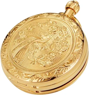 chew caucasian class & Box Gifts for Father's Days Tiong Men's Luxury Pocket Watch Engraved Phoenix Mechanical Hand Wind Double Hunter Pocket Watches with Chain 