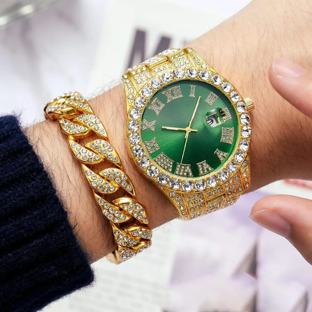 christian fragment bind combat opening inadvertently Luxury Quartz Watches with Date Hip Hop Watches for Men Iced-Out Bling Diamond 