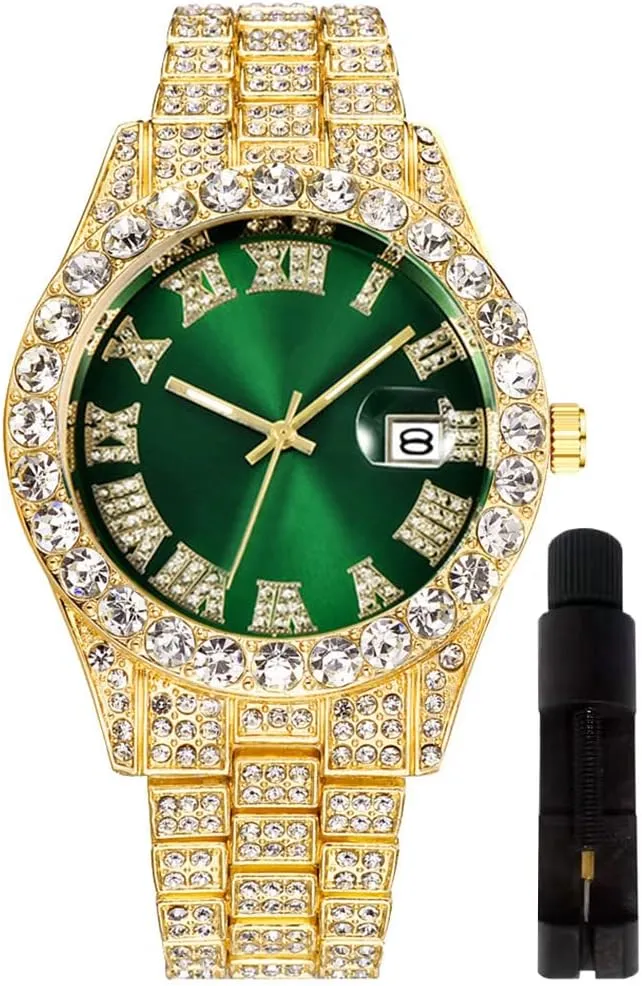 christian fragment bind combat opening inadvertently Luxury Quartz Watches with Date Hip Hop Watches for Men Iced-Out Bling Diamond 